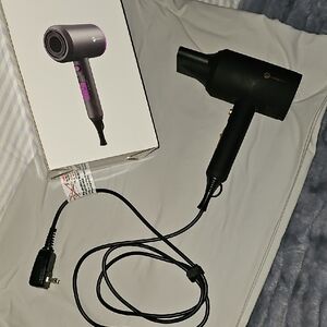 Sleek Black Hair Dryer with Purple Accents